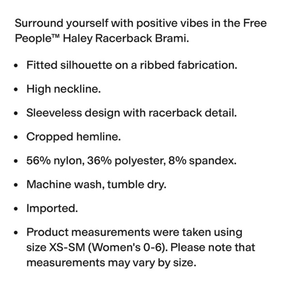 NWT Free People Hayley Brami Racerback Tank Top White XS/S - Picture 7 of 10